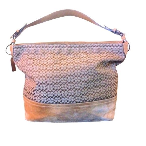 Coach Signature Jaquard and Suede Tan Hobo Shoulder Bag - Picture 4 of 13